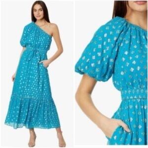 Lilly Pulitzer Blue Puff Sleeve Sundress Wedding Guest